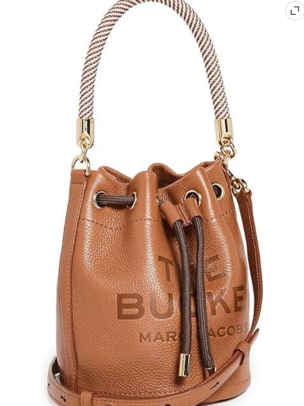 Marc Jacobs Tan Leather Drawstring Bucket Bag with Gold Accents